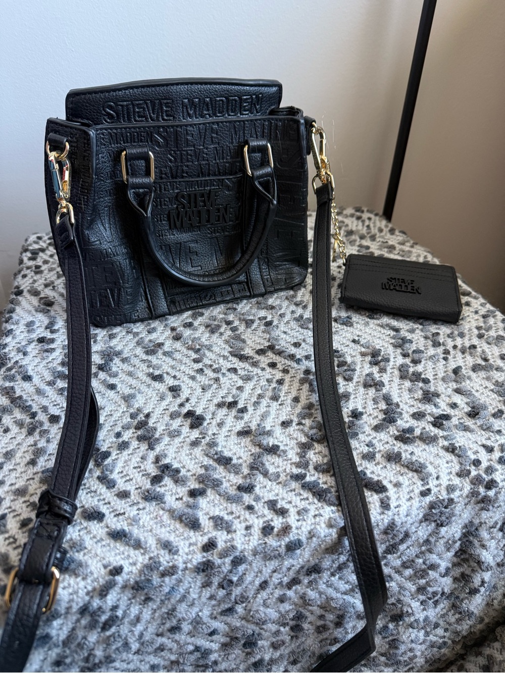 Steve Madden Black Embossed Mini Satchel with Wallet